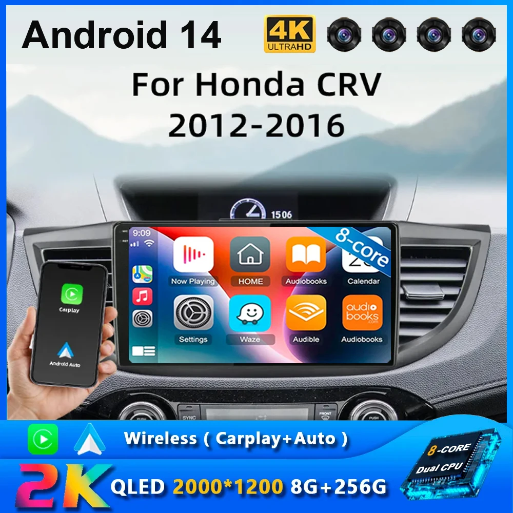 Android 14 Car Radio For Honda CRV CR-V 4 RM RE 2012 2013 2014 2015  2016 Navigation GPS Multimedia Video Player Stereo WiFi+4G