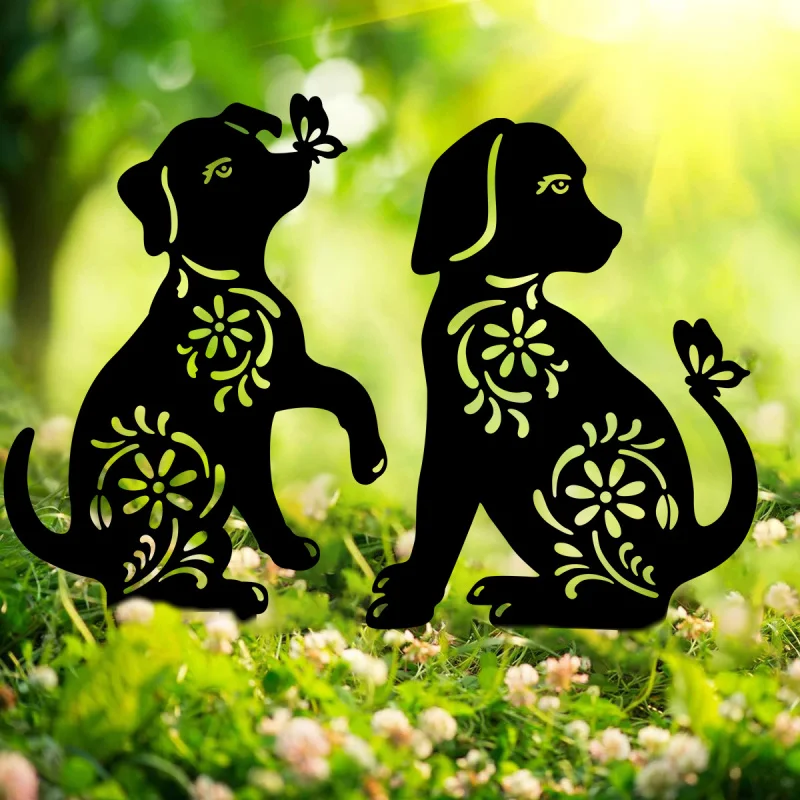 2DFactory direct metal painted ornaments, creative garden iron art landscape decoration, garden insert hollow dog ornament