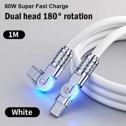 Dual Rotation USB C Cable for Xiaomi Redmi Huawei 6A Fast Charger Type C to Type C Cable Gaming Cord for Macbook Silicone Wire