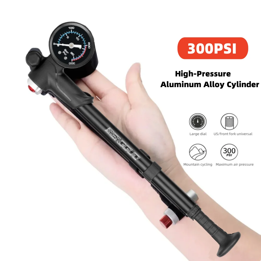 

Портативный велосипедный насос высокого давления 300psi с манометром для вилки и заднего амортизатора, универсальный насос для горных велосипедов