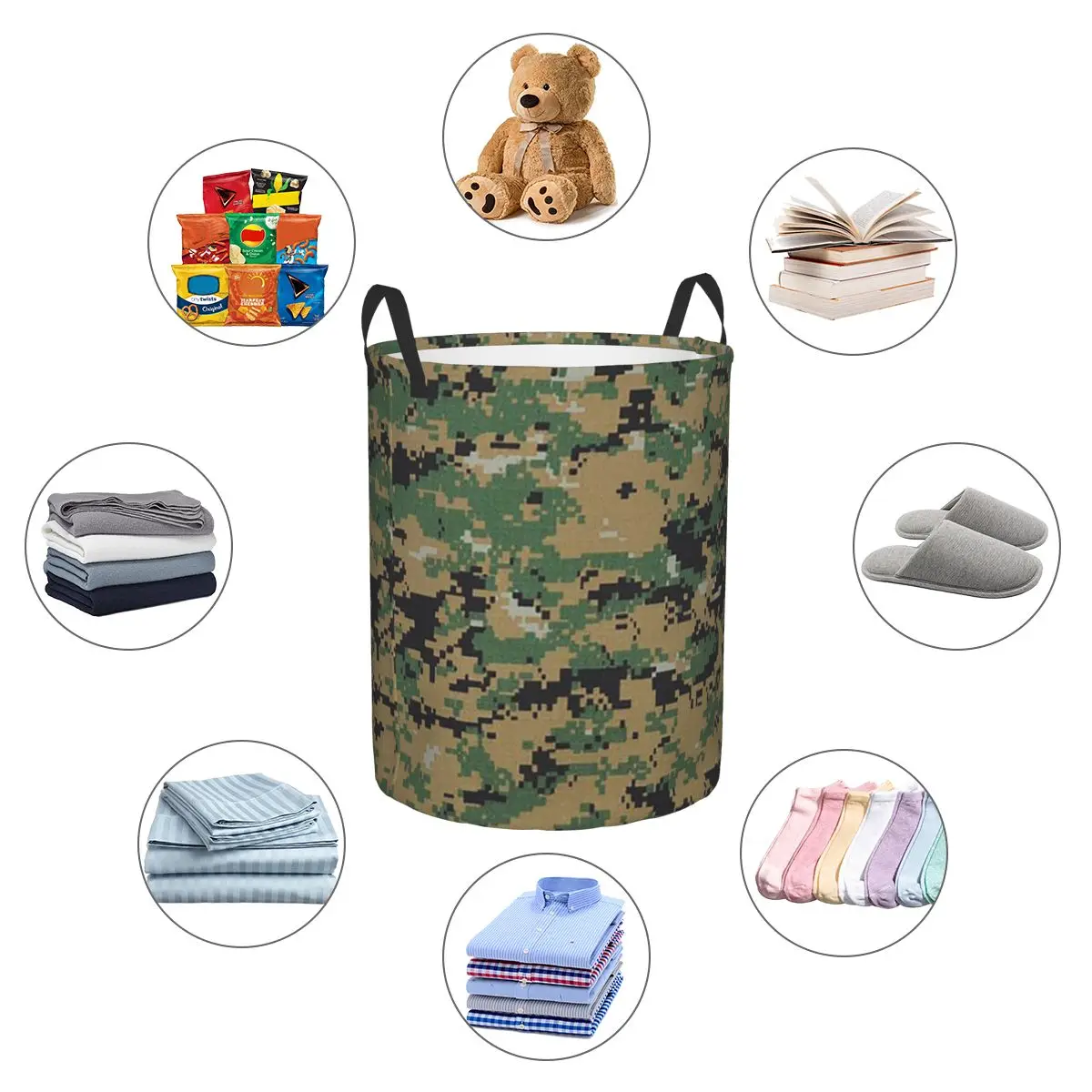 Camo Camouflage Military Woodland Army Foldable Laundry Baskets Dirty Clothes Toys Storage Basket Home Organizer Hamper view 2