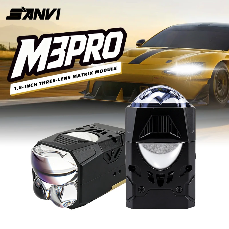 SANVI 1.8 Inch M3pro Bi Led Module 5500K Matrix Lens for Retrofit Headlight Bi Led High Low Beam 12V Car Motorcycle Auto Lights