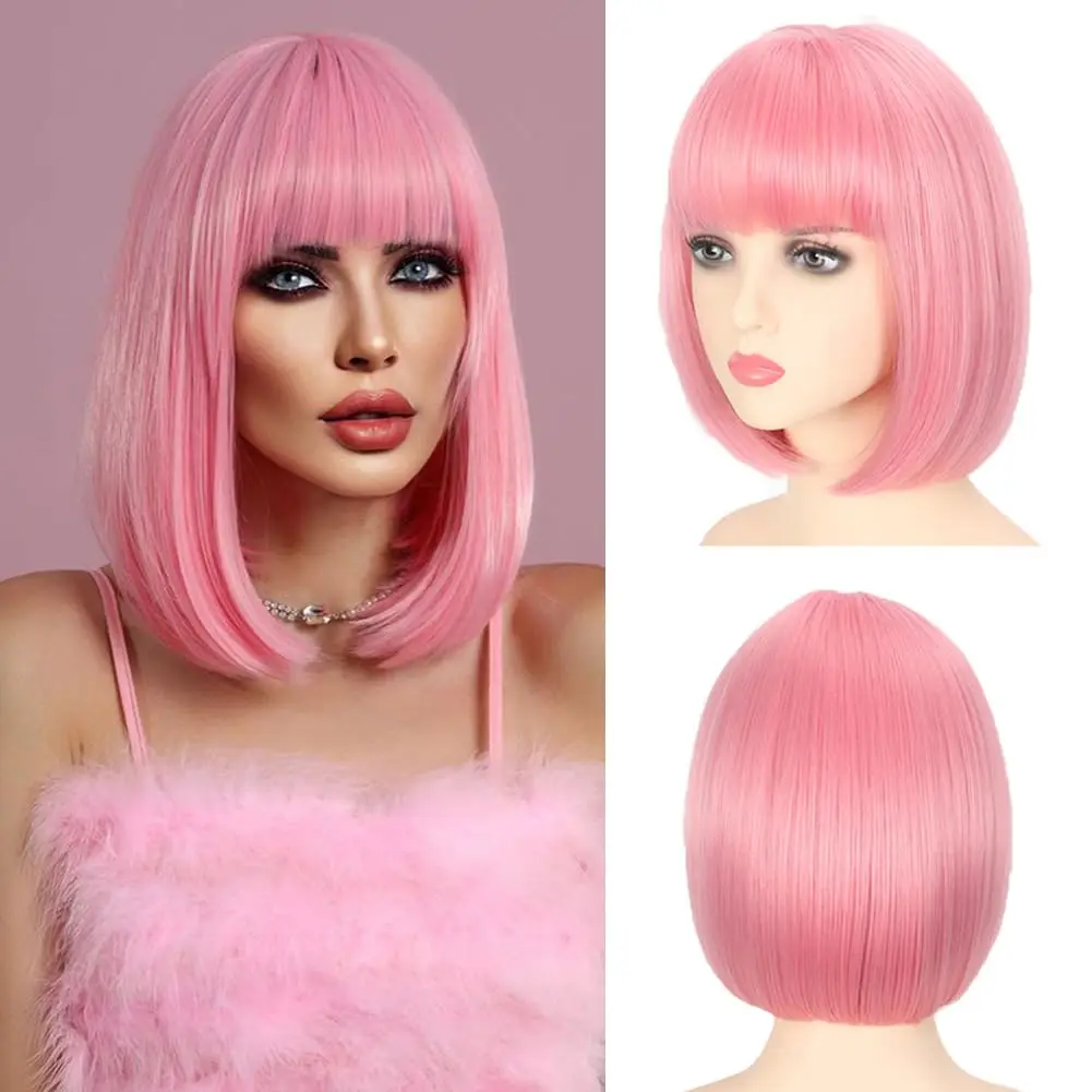 Orangefarbene Bob-Frisur Synthetische Perücke für Halloween-Party Cosplay Perücke Tägliches Hochtemperatur-Haaraccessoire – Detail 9