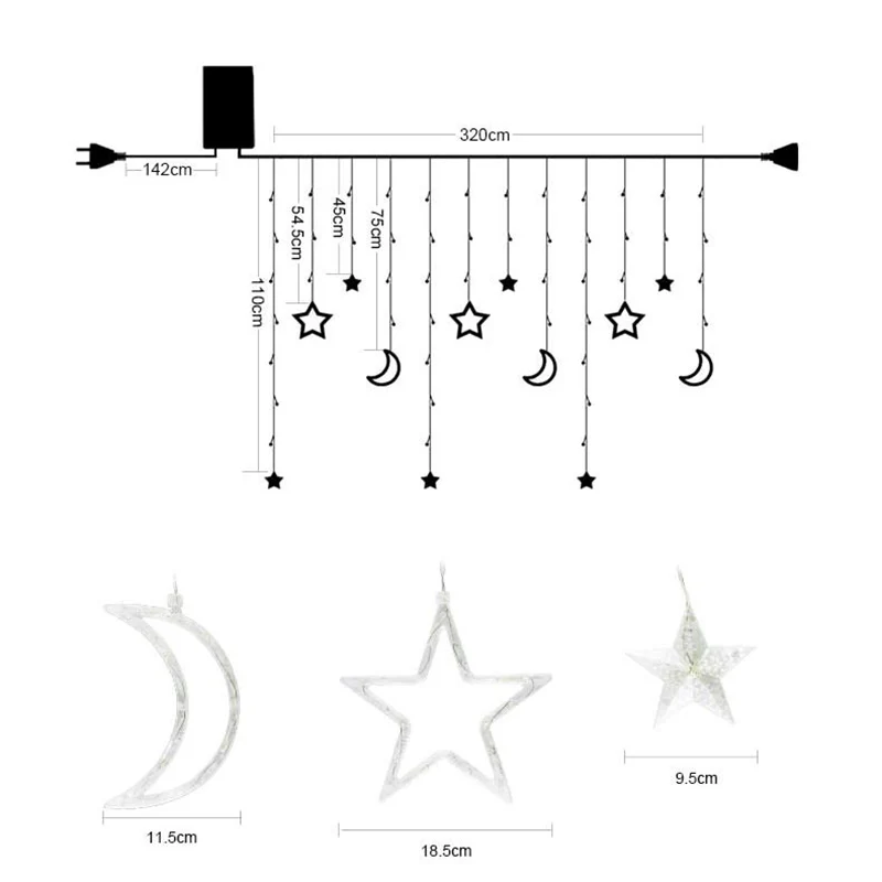 3.5m LED Garland Curtain lights String 220V Fairy Star Christmas Outdoor light For Window Wedding Party Indoor Home Decoration