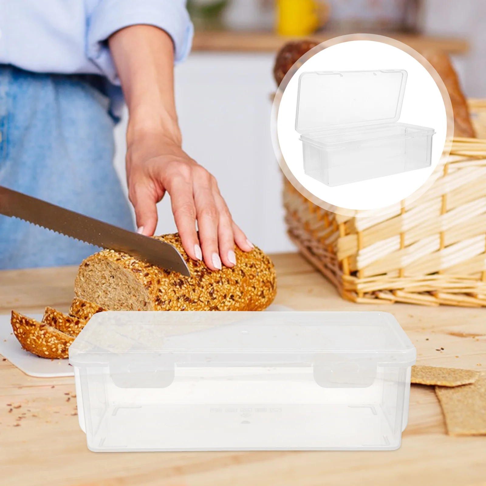 

2pcs Box Airtight Plastic Clear Lid For Kitchen Spice Bean Cereal Storage Bin Plastic Bread Seasoning Container Bread Keeper