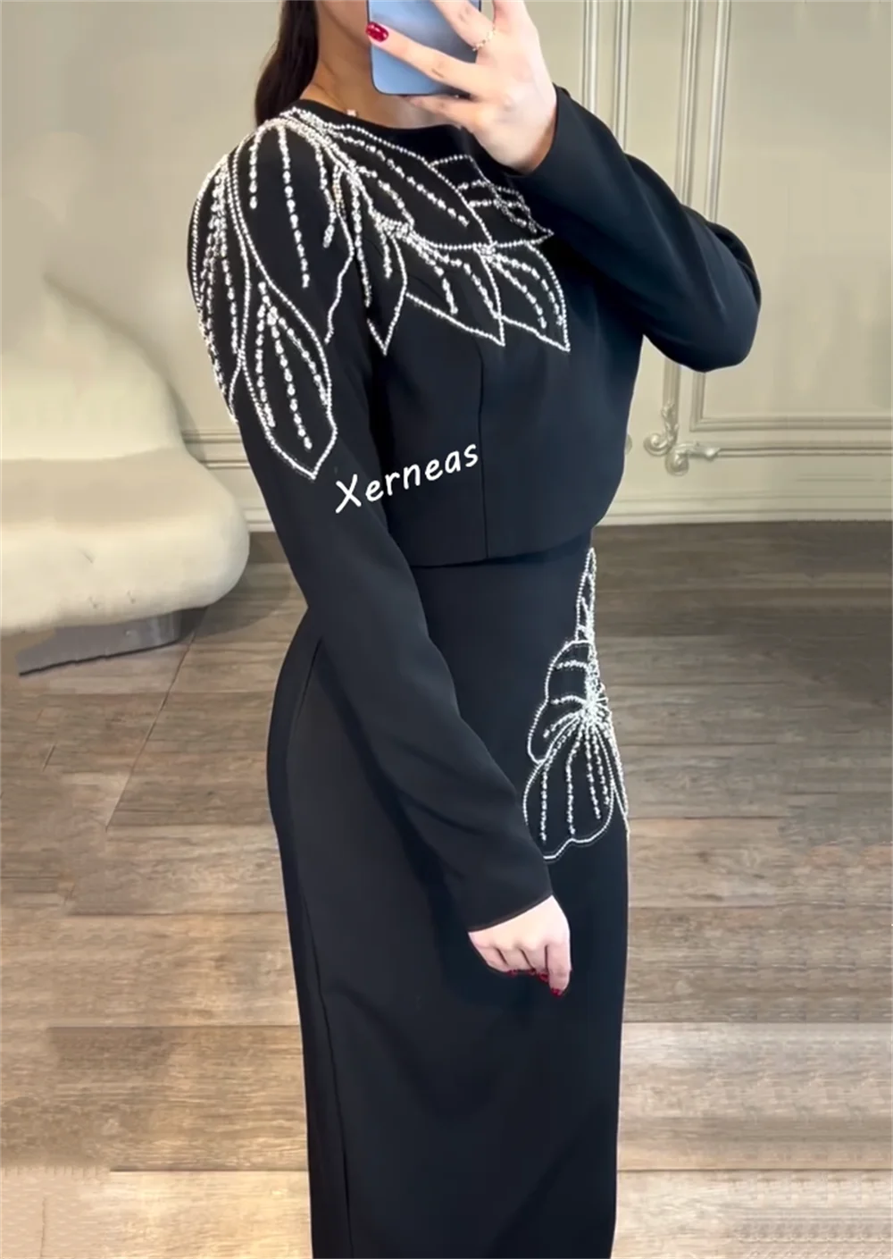 カスタマイズされたクラシックなイブニングドレス グリッターパターン Oネック ストレートロングドレス オーダーメイドの機会 エレガントなパーティー 結婚式