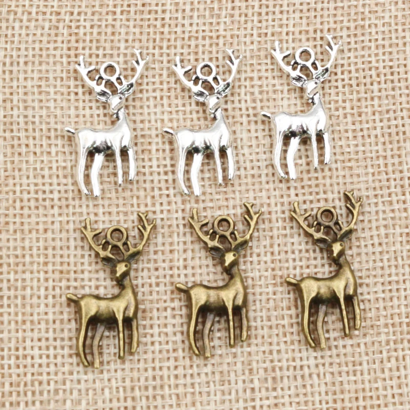 30pcs 28x13.5mm Bronze Antique Silver Plated Deer Cute Handmade Charms Pendant DIY Jewelry Finddings for Bracelet Necklace