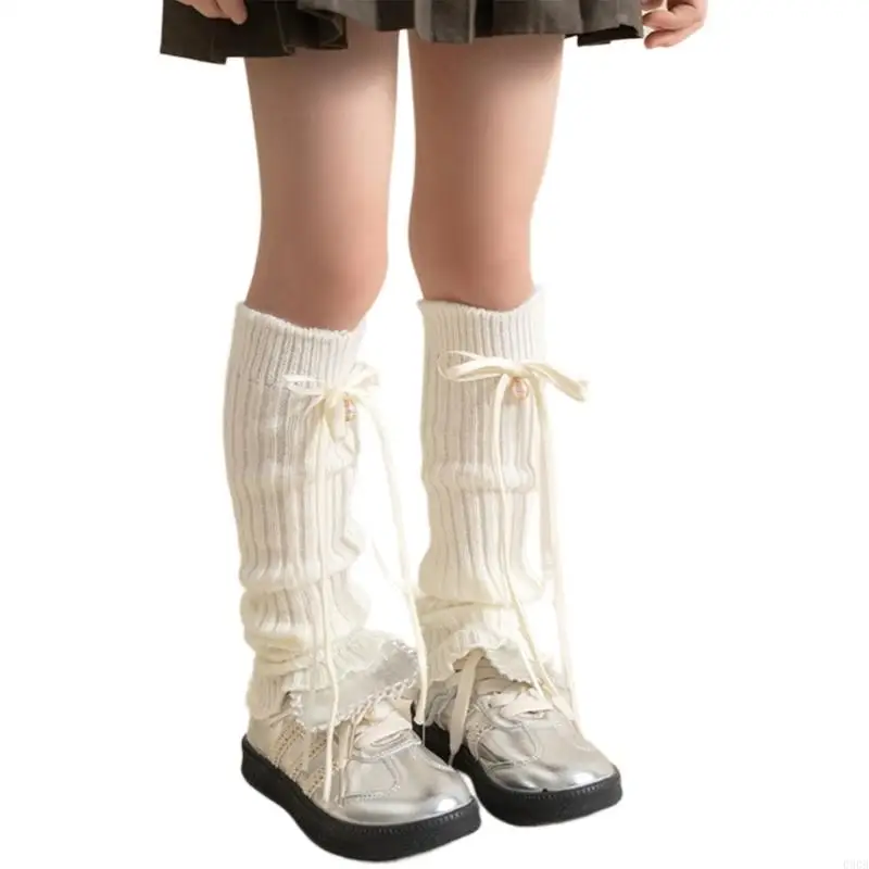 090B Fashionable Knitting Leg Warmer Stackable Socks Layered Under Knee Socks with Bells Decor for Girls 3-12T Years