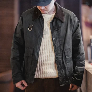 Maden Vintage Spey woskowana kurtka wędkarska w trudnej sytuacji ze sztruksowym kołnierzem z kieszeniami płaszcz dla mężczyzn jesień klasyczny Overcaot