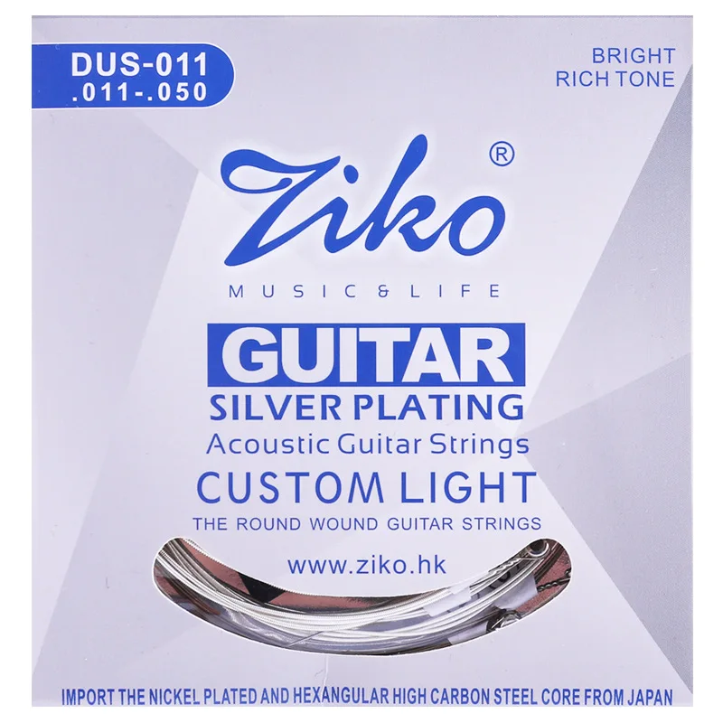 ZIKO Folk Guitar Strings for Acoustic DUS Series Sets 010-048 011-052 012-053 Steel Core Silver Plating Wound Guitar Accessories