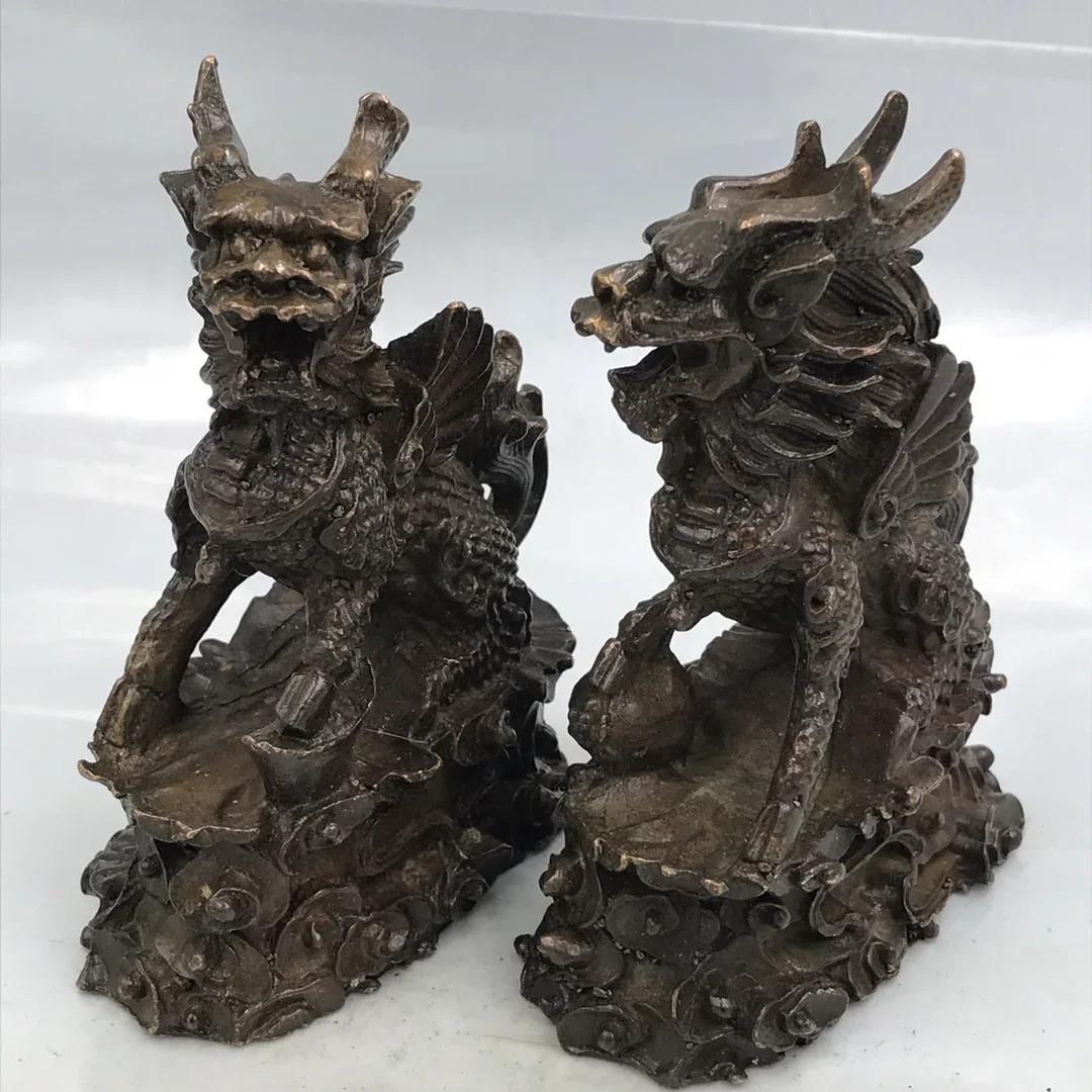 

Пара латунных статуй Фэн-Шуй Чи Лин/Qilin Kylin Dragon Kirin, богатство, процветание