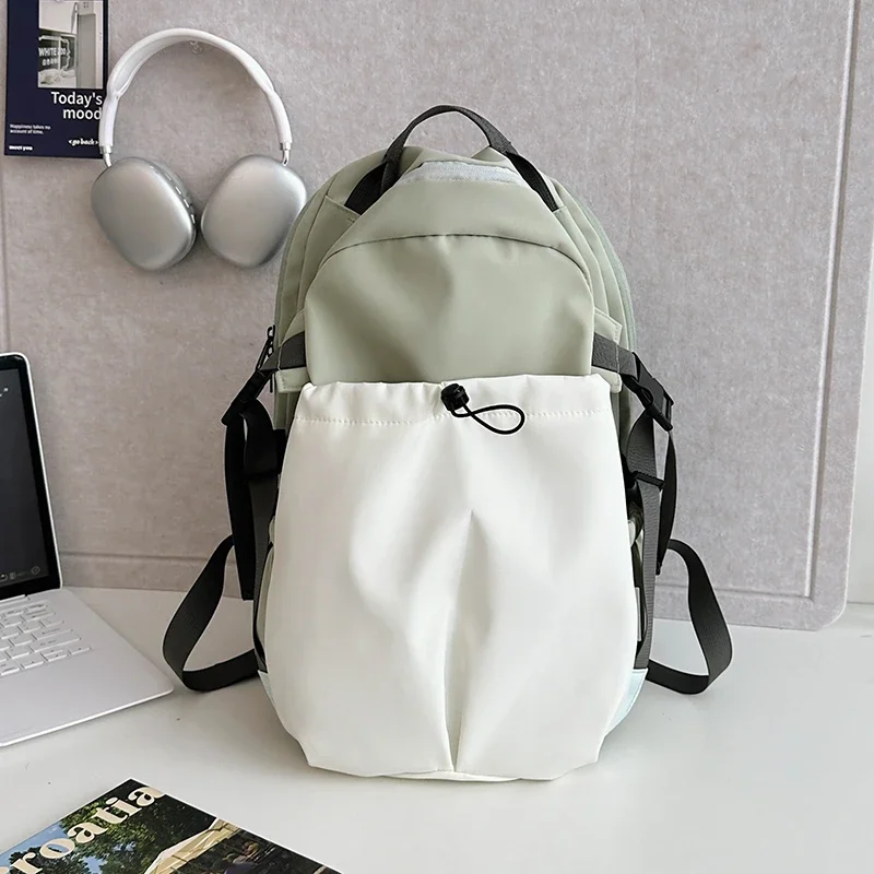 Mochilas de nylon com zíper feminino, cores contrastantes, bolsas de grande capacidade, mochilas escolares pendulares, senhoras, alta qualidade, à venda, 2024