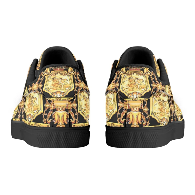 Noisydesigns Luxury Women\'s Flats Pu Leather Shoes Couple Golden Floral Sneakers Men Vintage Casual For Party Travel Dropship