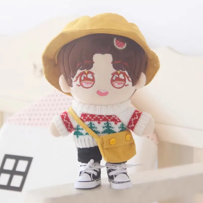 

20cm Kawaii Idol Doll Clothes Cute Yellow Hat Sweater Bag Pants Set Kpop Star Plush Doll Clothes Accessories Toys Gifts