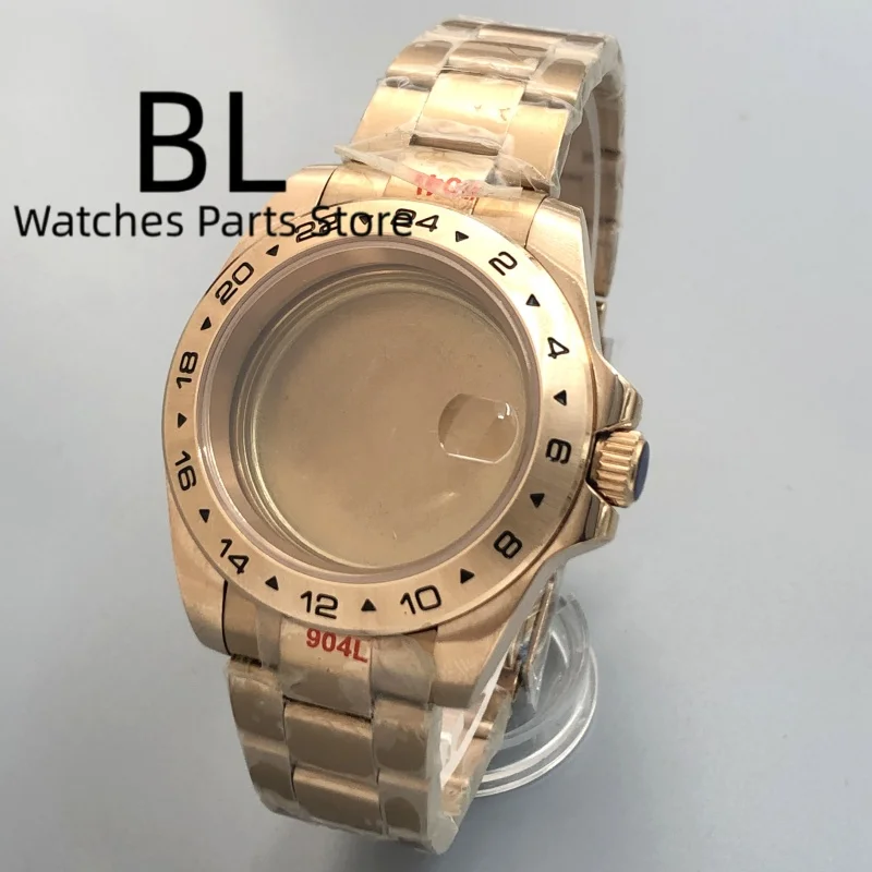 BLIGER 40mm Full Rose Gold EXP2 Watch Case 24H Bezel Sapphire Glass fit NH34 NH35 NH36 ETA2824 PT5000 Miyota DG2813 3804 movemen