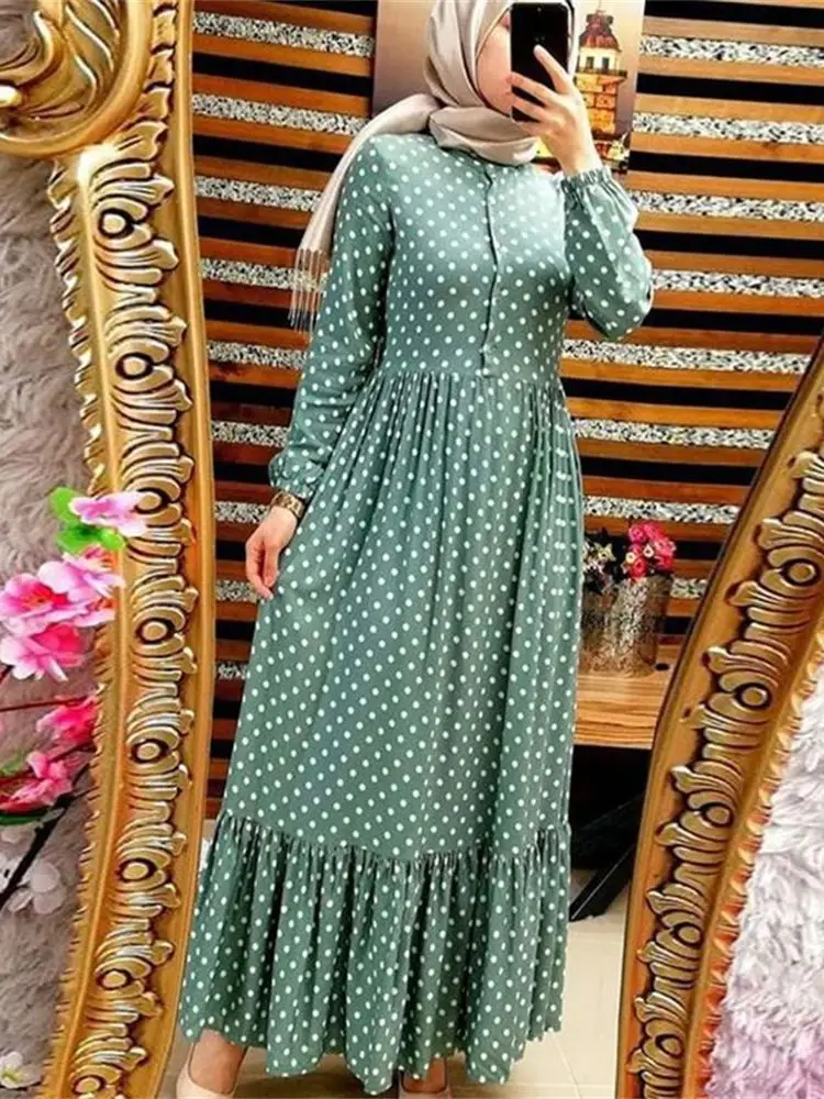 

Ramadan Polka Dot Abaya Damen Dubai Islamic Prayer Clothes Women Muslim Dress Kebaya Kaftan Robe Musulmane Caftan Marocain Femme