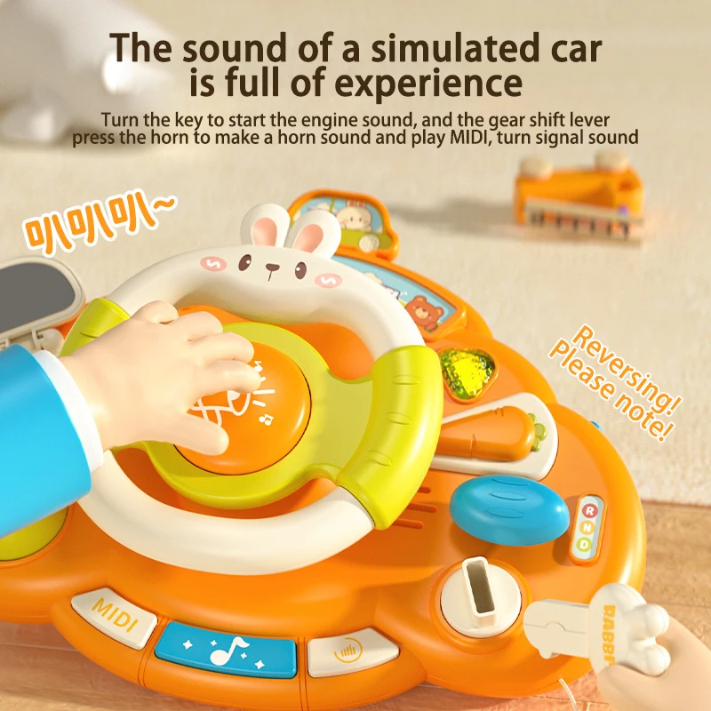 Kinderauto Stuurwiel Speelgoed met motor Vocaallichten Richtingaanwijzer en claxon Functie Creatief kindereducatief speelgoed Nieuw geboren cadeau