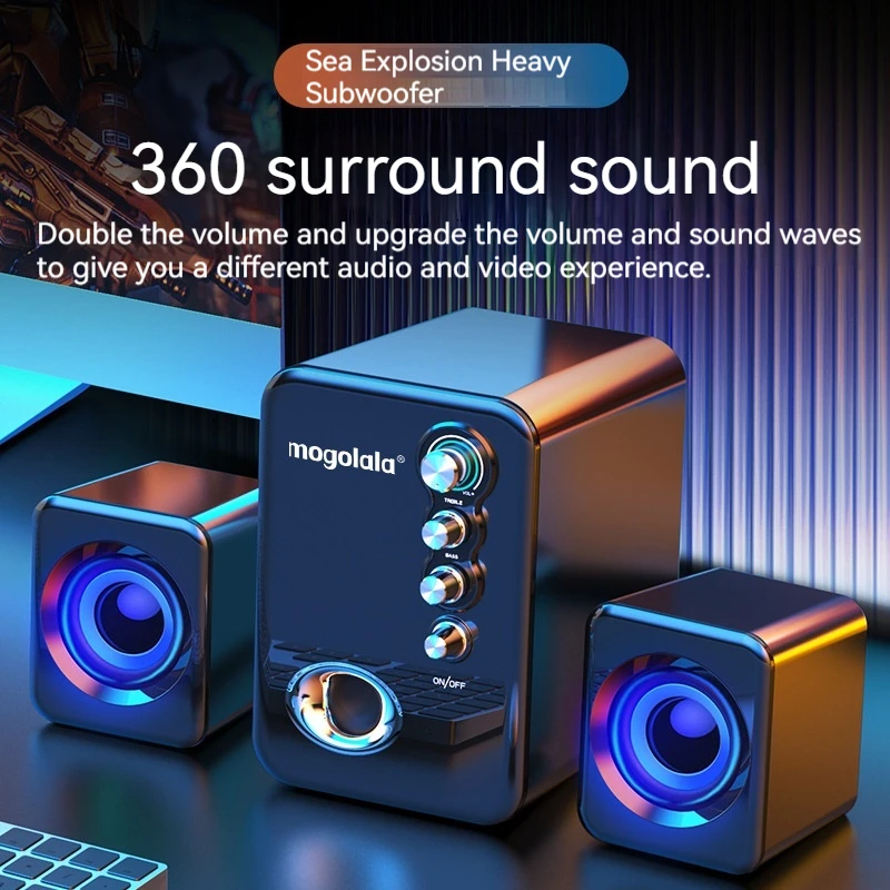 Mogolala Q8 Speakers, Wired Bluetooth PC Speaker, Home Mini Sound Box, Overweight Subwoofer Surrounding Sound Hifi Sound Effects