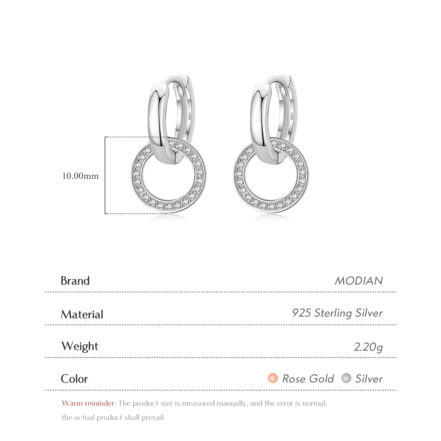 Modian Sparkling Hoop Earrings Fashion Charm 100% 925 Sterling Silver Clear CZ Circle Ear For Women Wedding Statement Jewelry