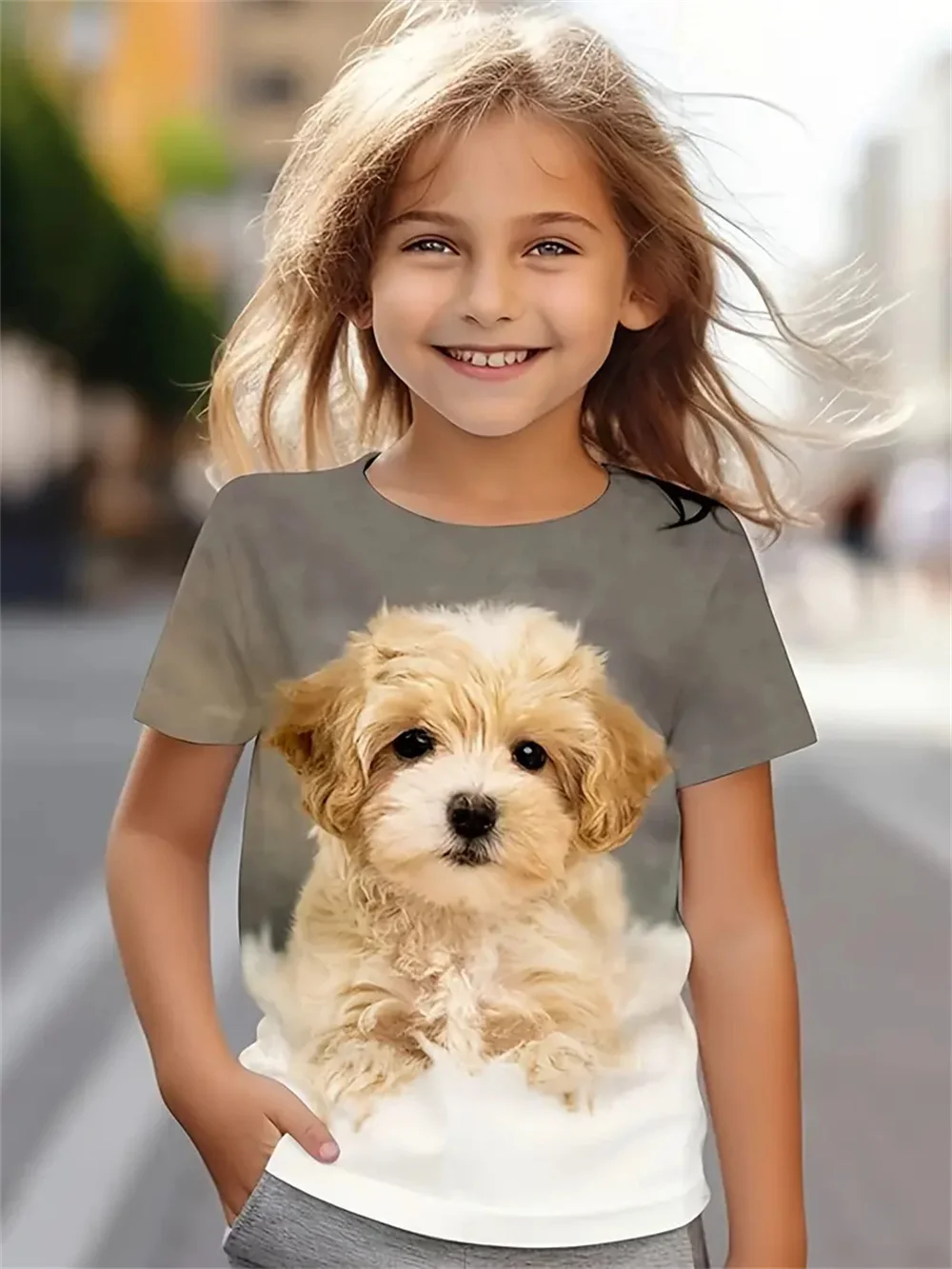 T-shirt à manches courtes pour filles, vêtements décontractés, animal drôle, impression 3D, chien, festival, fête, mode, nouveau, 2025