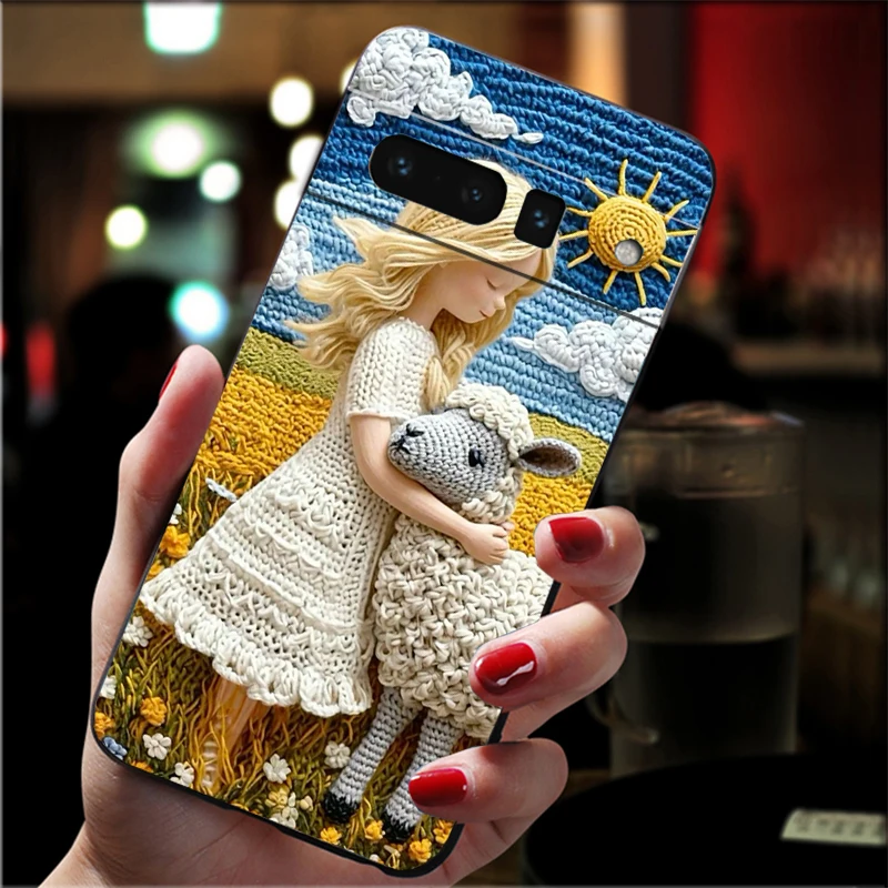 حافظة هاتف لهاتف جوجل بيكسل 10 برو XL 9 برو XL 9A 8 7 6 برو بيكسل 8A 7A 6A بكسل 8 7 6 5 مريح كروشيه الشتاء قرية الفن #6