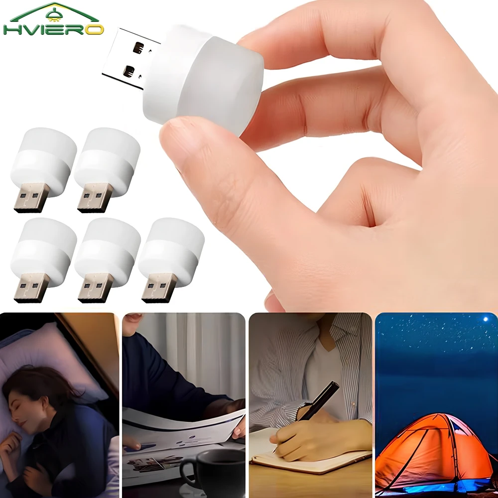 5 Pcs USB LED Plug Lamp 1W Super Bright Eye Protection Bulbs USB Book Lights Computer Mobile Power Charging USB LED Night Light