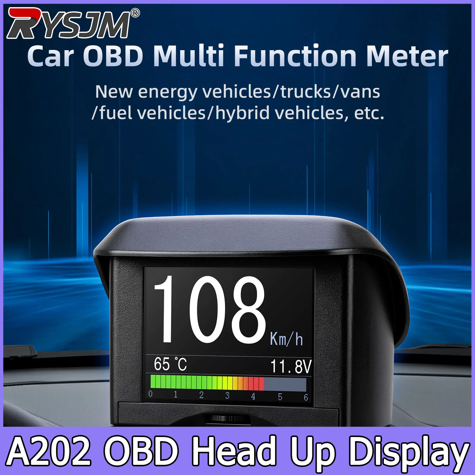 A202 OBD HUD Multi-Function Car Smart Digital Meter Alarm Speedometer Water Temperature Gauge Digital Voltage Speed Meter Tacho