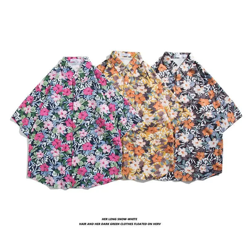 

Мужская свободная пляжная рубашка в гавайском стиле, ретро, трендовая, повседневная, свободного кроя, из полиэстера, летняя