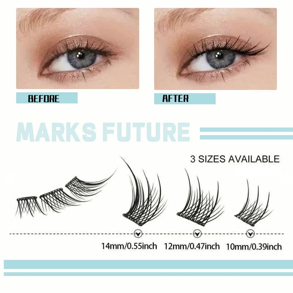 144 cílios postiços autoadesivos-olho de gato e olho de raposa estilo anime, comprimento misto c curvado 10-14mm, cílios reutilizáveis para iniciantes, acessórios de maquiagem legais