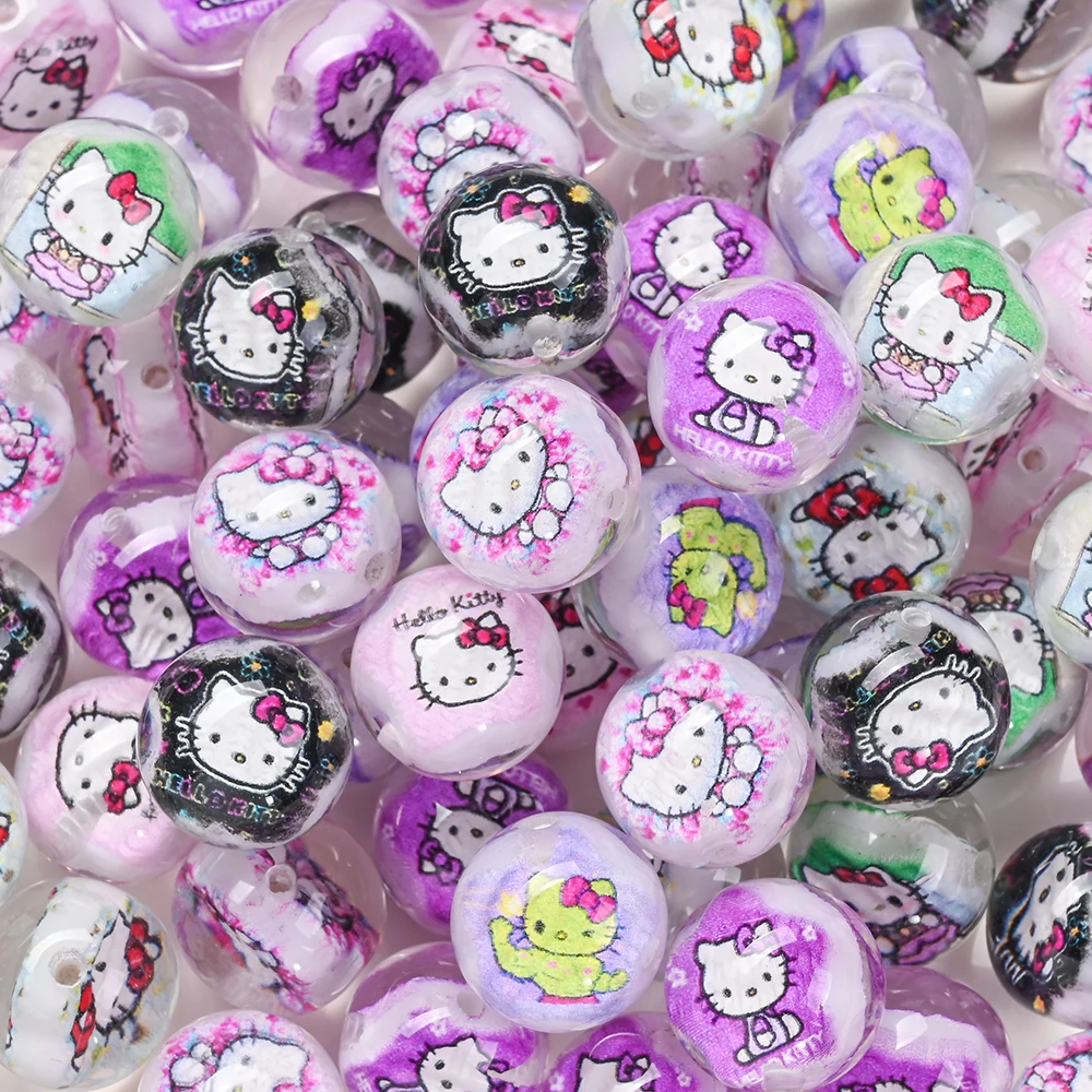 

10Pcs Sanlio Colored Resin Beads 16mm Hello Kitty Printed Round Bead For Jewelry Baby Toy Making Bracelet Handmad Pacifier Chian
