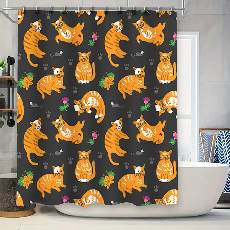 

Animal Pattern Shower Curtains Cat Print Bathroom Decor Waterproof Fabric Bath Room Accessories Decoration Set