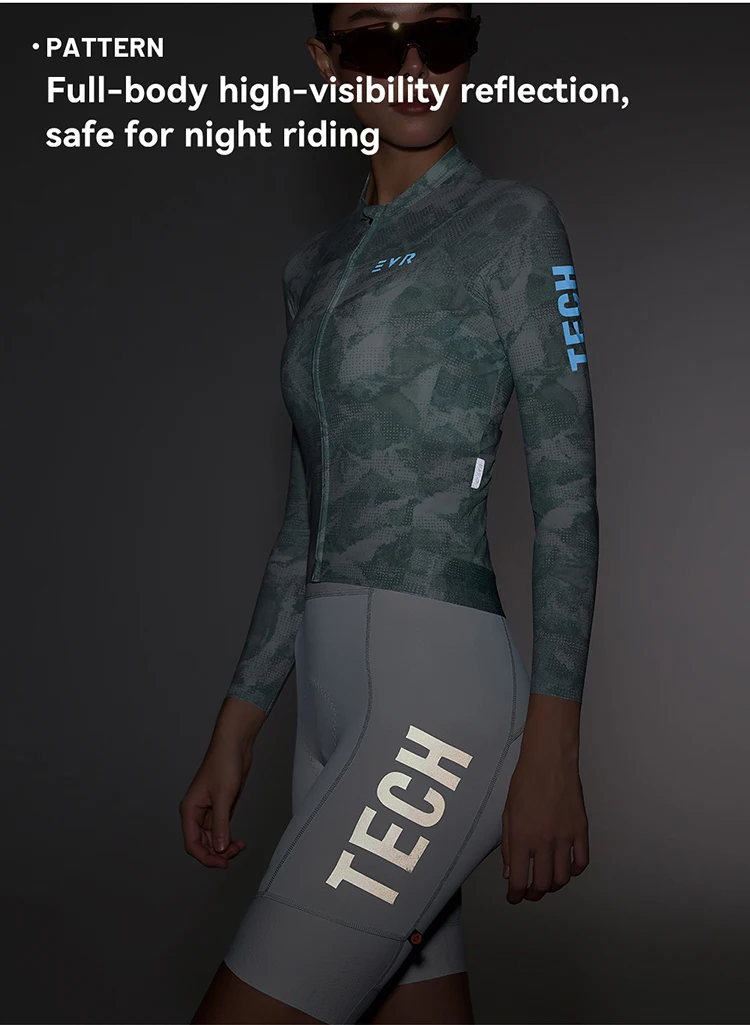 EVR Damen-Radtrikot Langarm Hochelastisches Radshirt Atmungsaktives Schweißabsorbierendes Rennrad-Oberteil Radtrikot – Detail 11