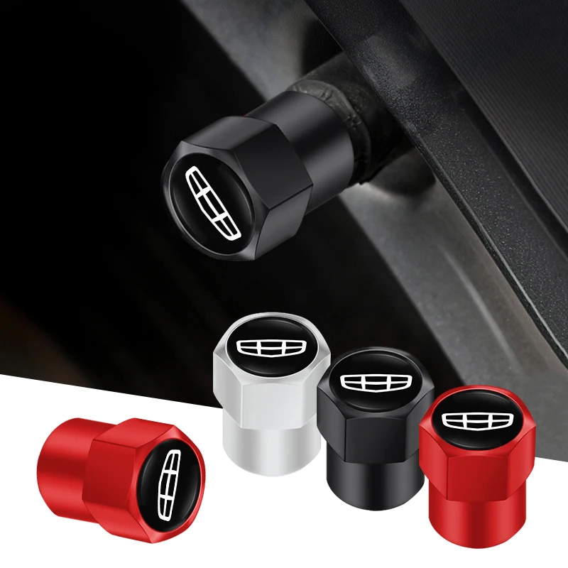 Tampa da válvula de pneu de metal 3d, 4 unidades, tampa da haste de ar do pneu de carro para geely geometry c coolray gx3 lc panda emgrand x7 ec7 tugella azkarra