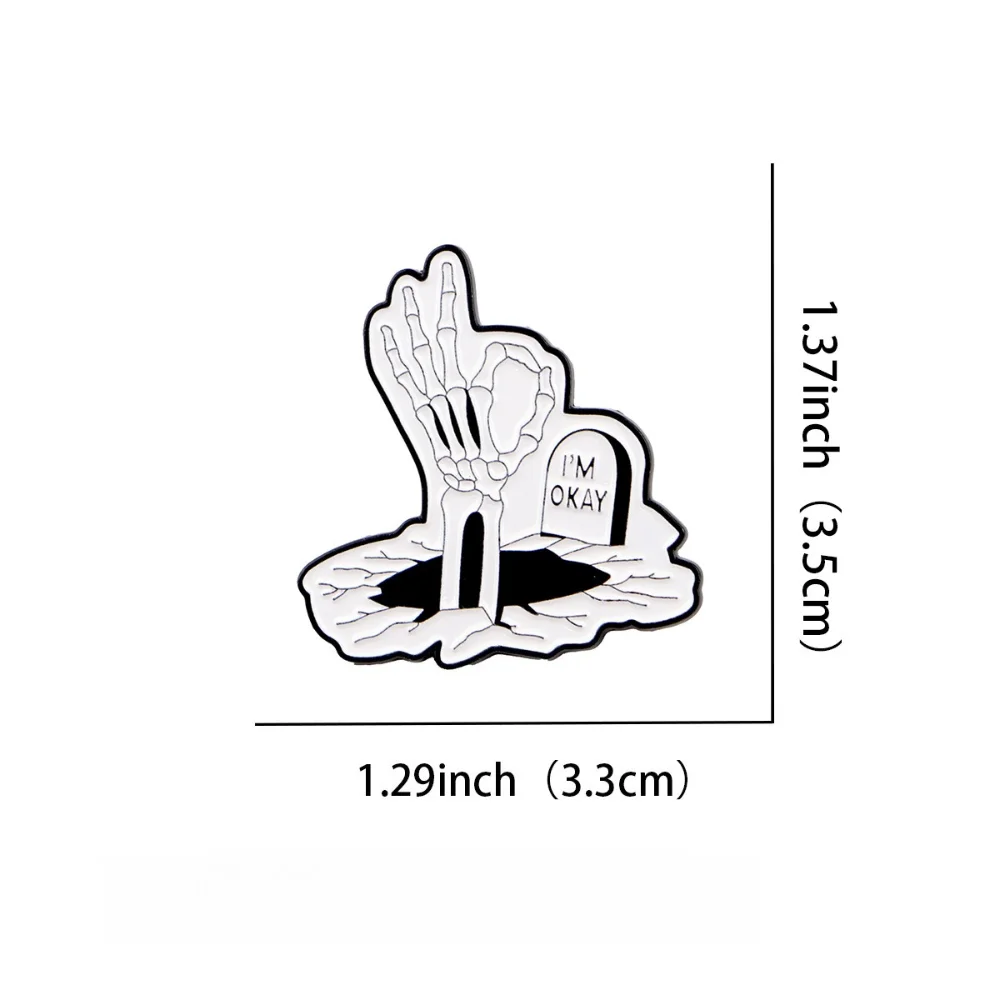 Cute Little Animal Ostrich Brooch Skeleton OK Hand Gesture Quote Pin Cartoon Metal Badge for Clothing