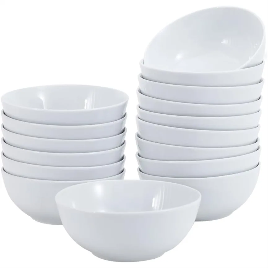 

White Porcelain Coupe Soup Bowl Set of 16, 5.9" Diameter, Microwave-Safe, Stackable, Easy to Clean