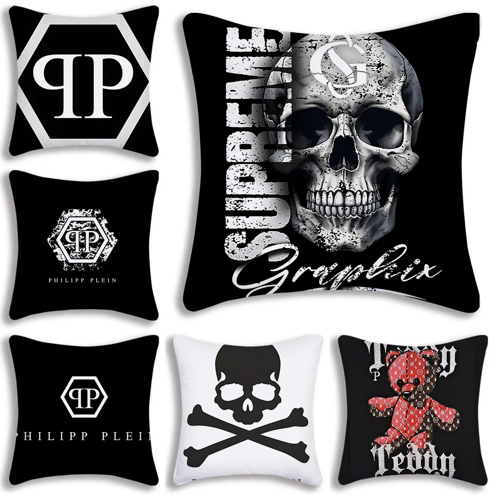 Horror Skull P-PLEINS Qp-P-PHILIPPS Pillow Covers Cartoon Sofa Decorative Home Double-sided Printing Short Plush Cushion Cover