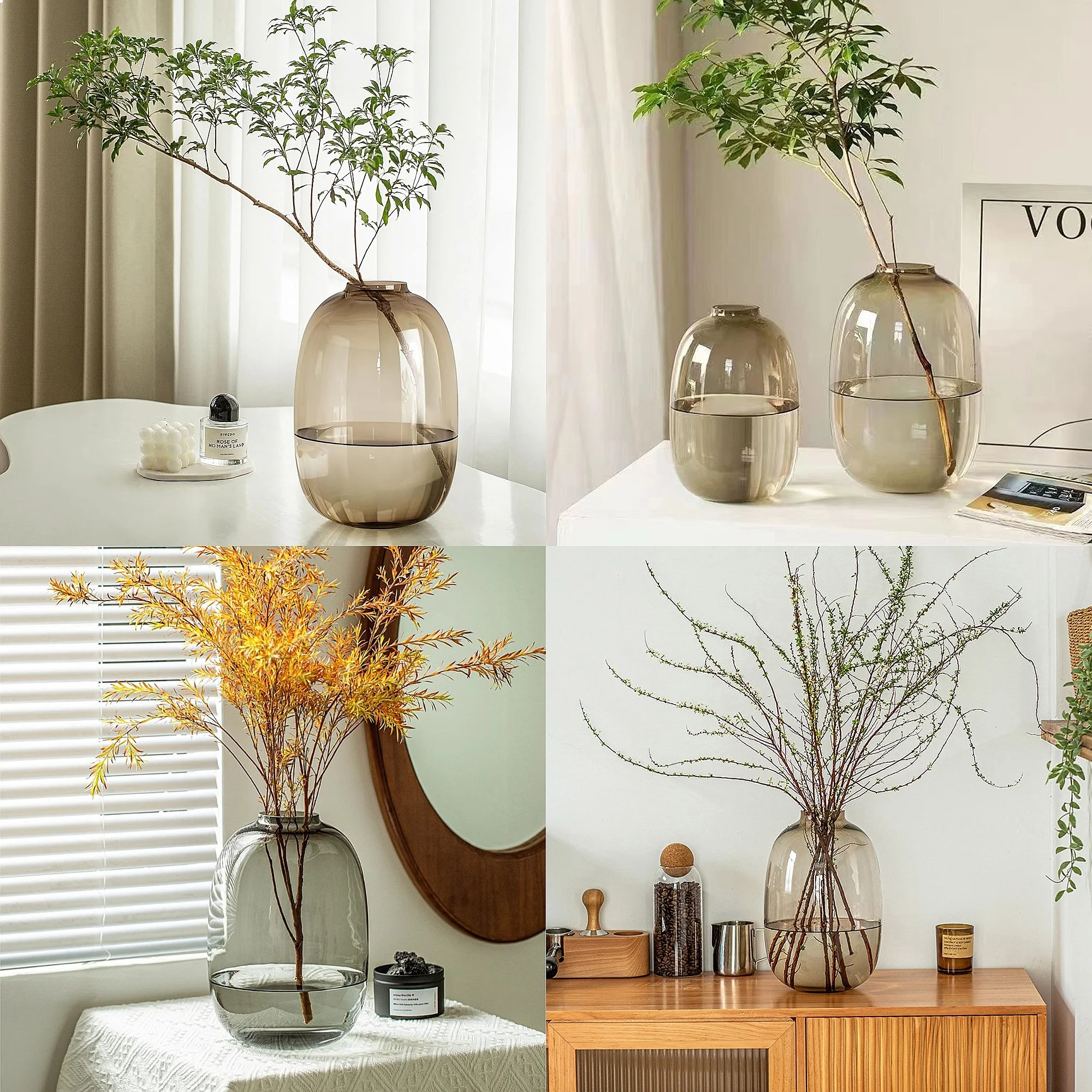 Modern Clear Glass Vase for Long Stem Branches Artificial Plant Home Tabletop Decor