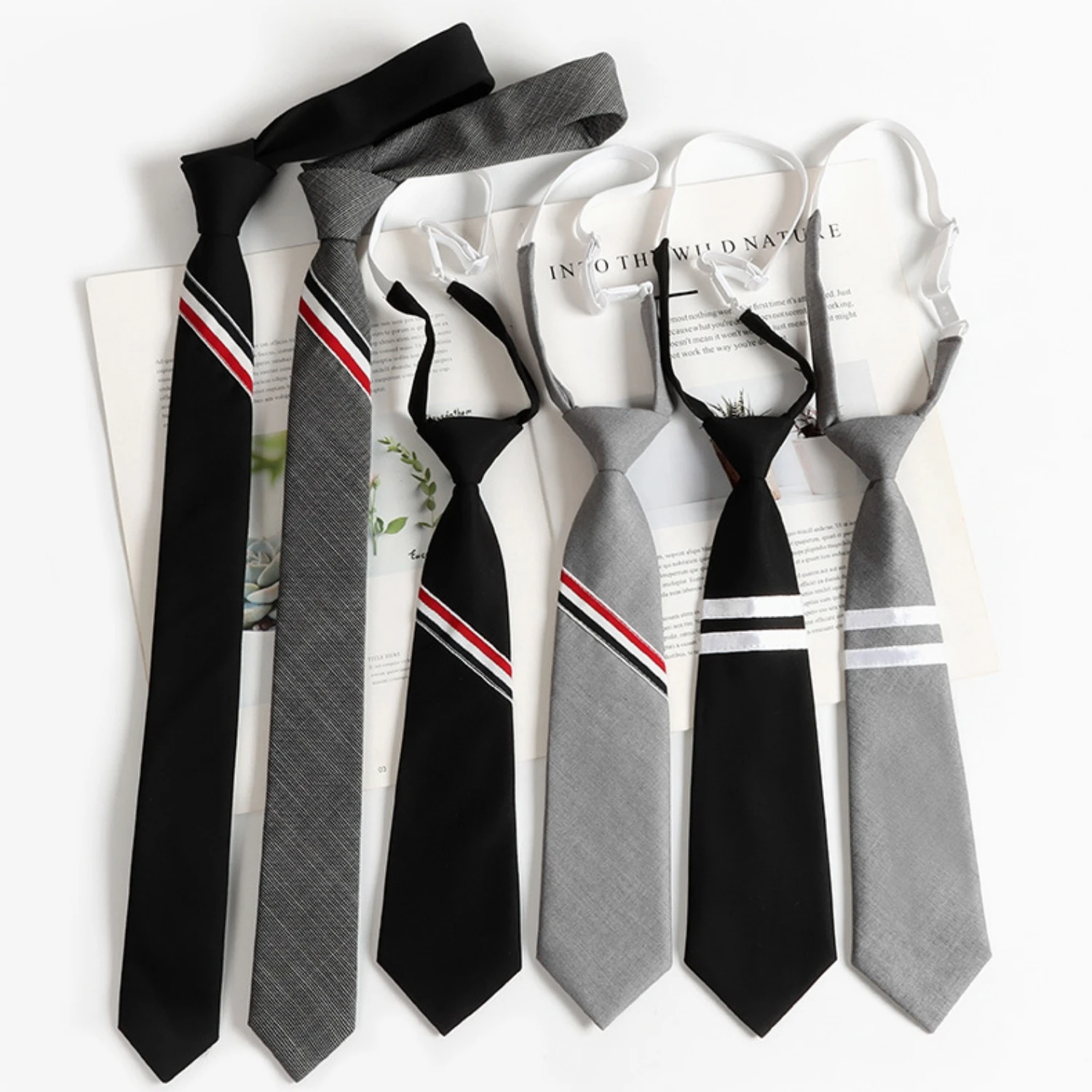 للجنسين أسود ثلاثي الألوان شريط الأمن التعادل موحدة قميص دعوى ربطات العنق ستيوارد ماتي جنازة كسول رباطات للرقبة الرجال النساء الطلاب