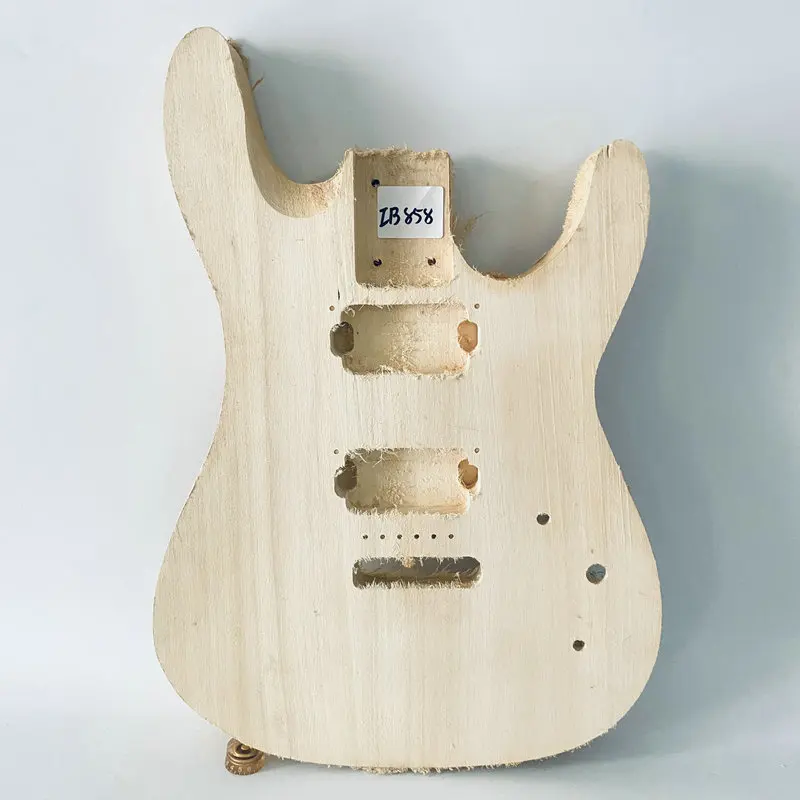 IB858 Semi Finishing 6 Screws Fixed Bridges ST Guitar Body with 2 Humbucker Pickups in Solid Basswood No Paints for DIY