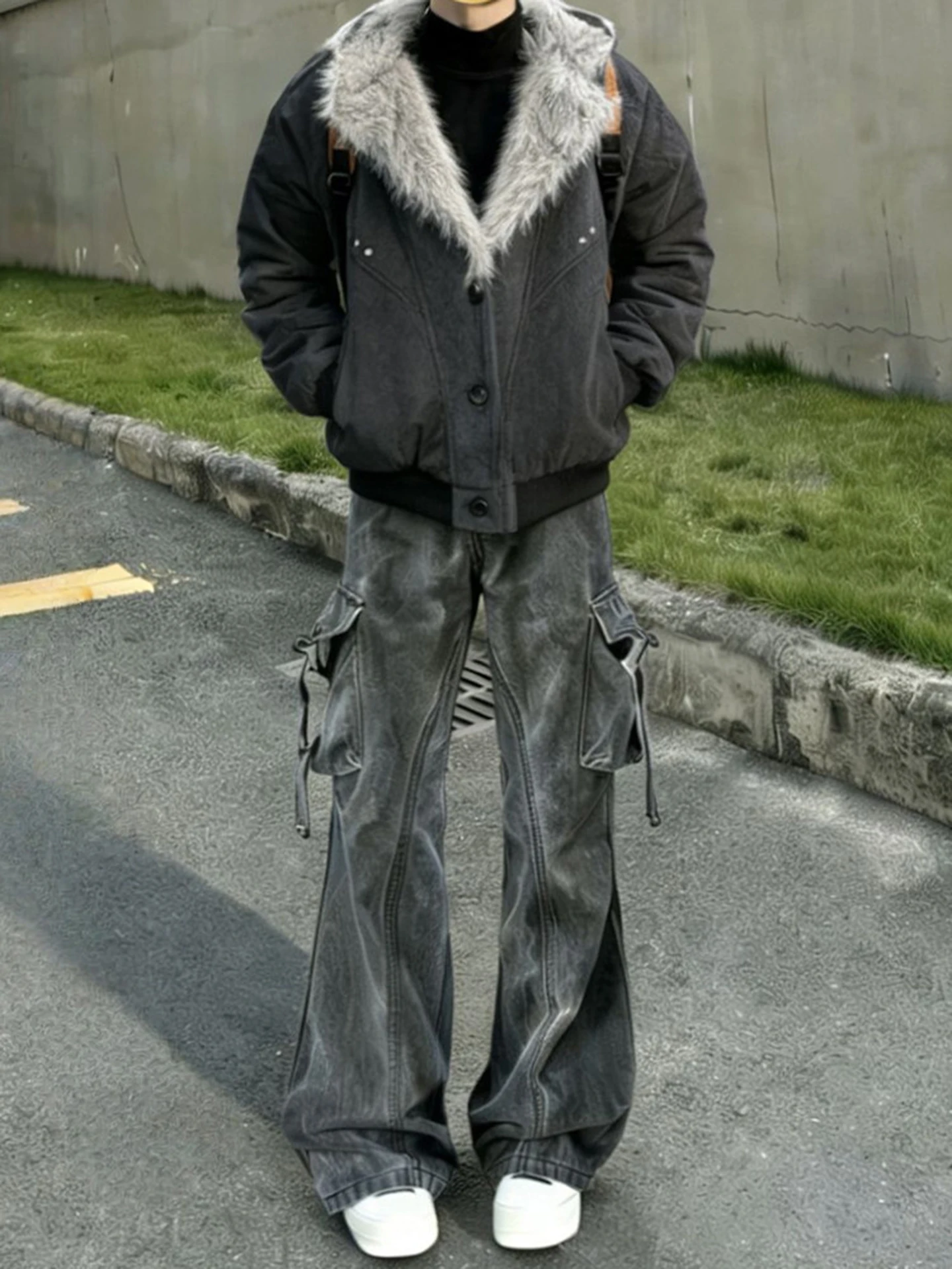 

American Retro Workwear Jeans Men's Winter Trendy High Street Vibe Straight Leg Bell Bot Low Waist Denim Youth ular