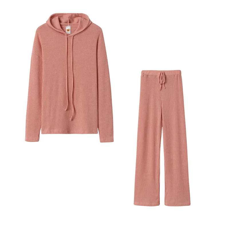 Explosive Female Knitted Suit Two Pieces of Fall and Winter New Long-sleeved Loose Hooded Leisure