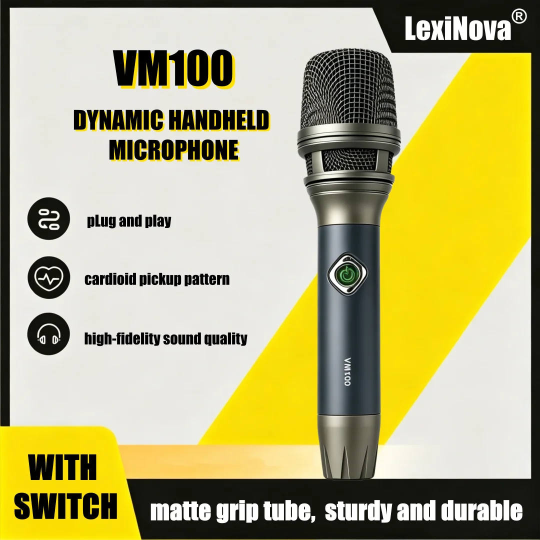 

Проводной динамический вокальный микрофон VM100 с переключателем, кардиоидный ручной микрофон для караоке, живых выступлений, студийной записи