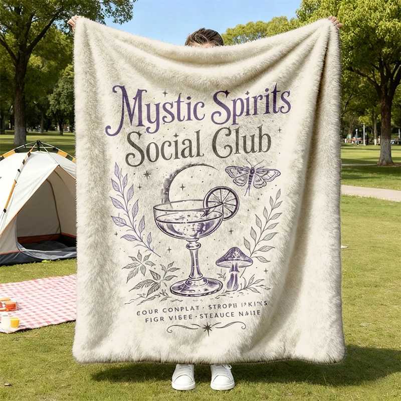 Mystic Spirits Social Club Flannel Blanket, Halloween Flannel Throw, Witchy Social Club Cozy Blanket, Spooky Cocktail So