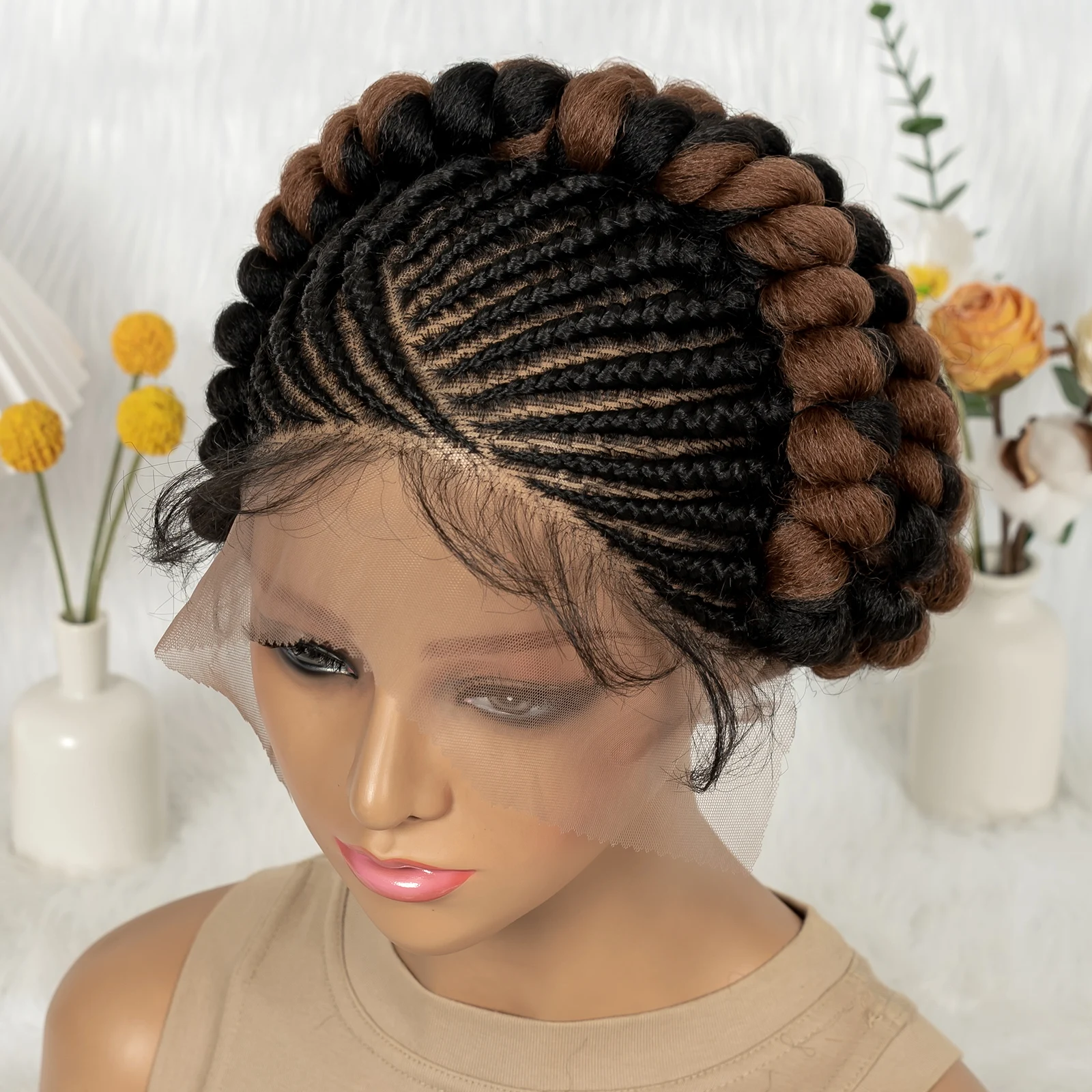 كورو مضفر الجانب أجزاء الشعر تصميم الباروكات الاصطناعية كامل الدانتيل بانتو الضفائر الباروكات مع شعر Babv للنساء السود #4