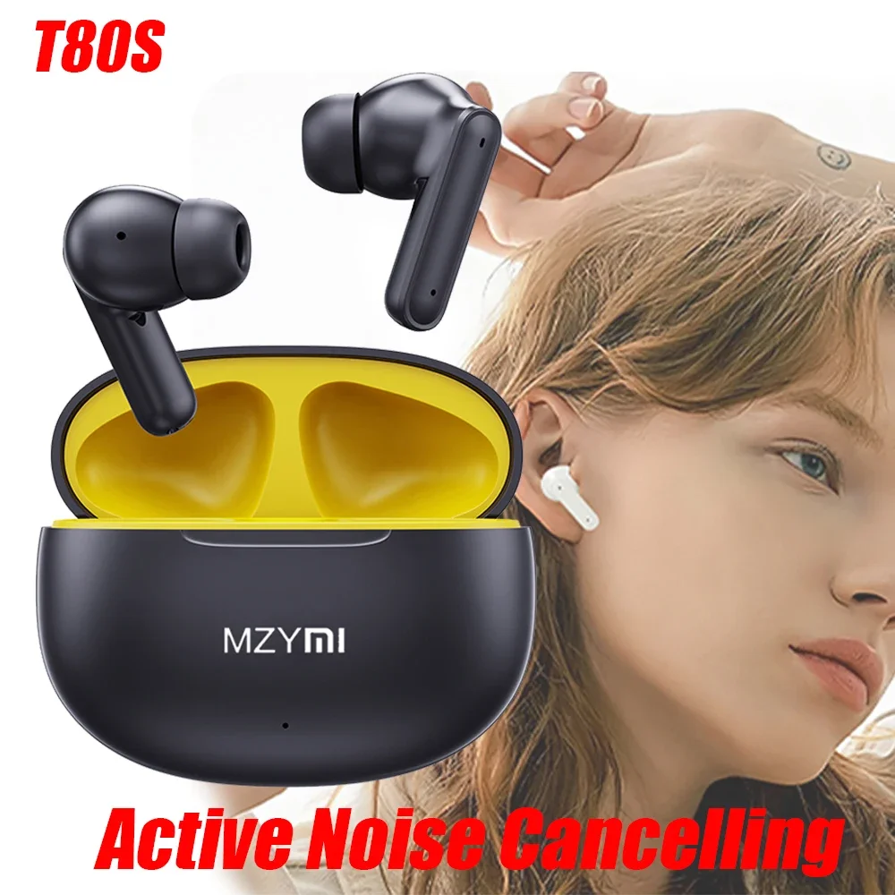 

MZYMI T80S ANC Bluetooth 5.3 Earphones TWS Wireless Acitve Noise Cancellling Headphone In Ear Sport Gaming Stereo Sound Headset