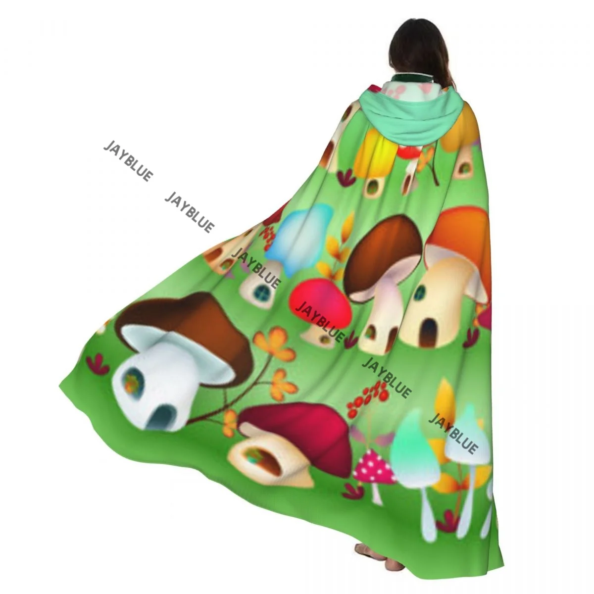 

Универсальный двусторонний плащ-накидка с капюшоном для взрослых в стиле ведьмы/вампира, комплект с мультяшным домиком в виде грибов, милый фэнтезийный домик