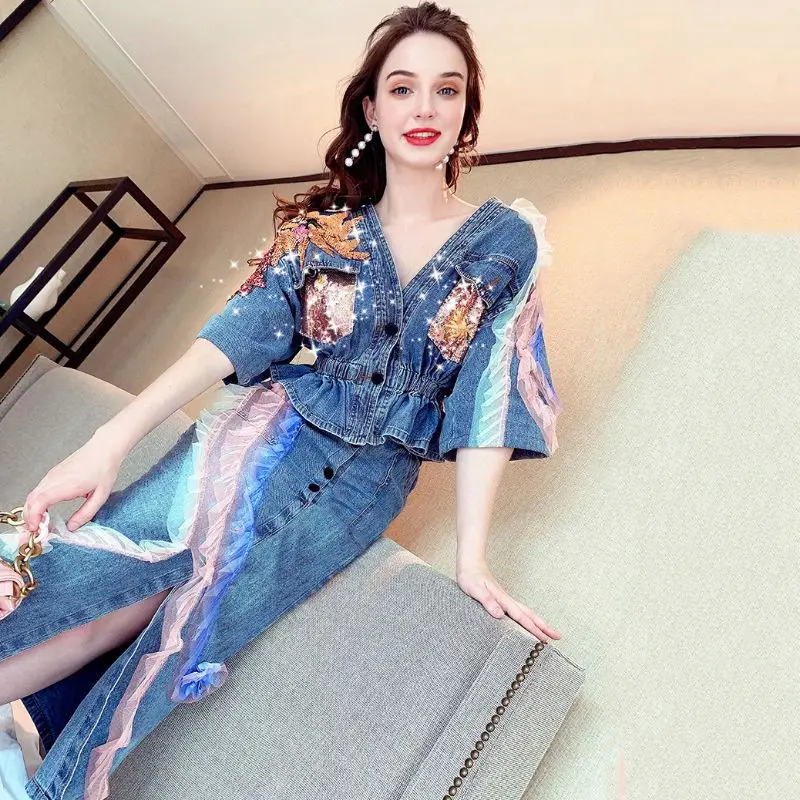 Summer Dress Dress Women\'s Spring/Summer 2022 French Vintage Denim Top Skirt Fashion Age Reduction Two-Piece Set Temperament