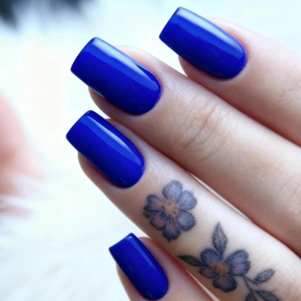 

48Pcs Royal Blue Press On Fake Nails With Glue Artificial Long Square False Nails DIY Full Cover Fingertip Manicure Tool