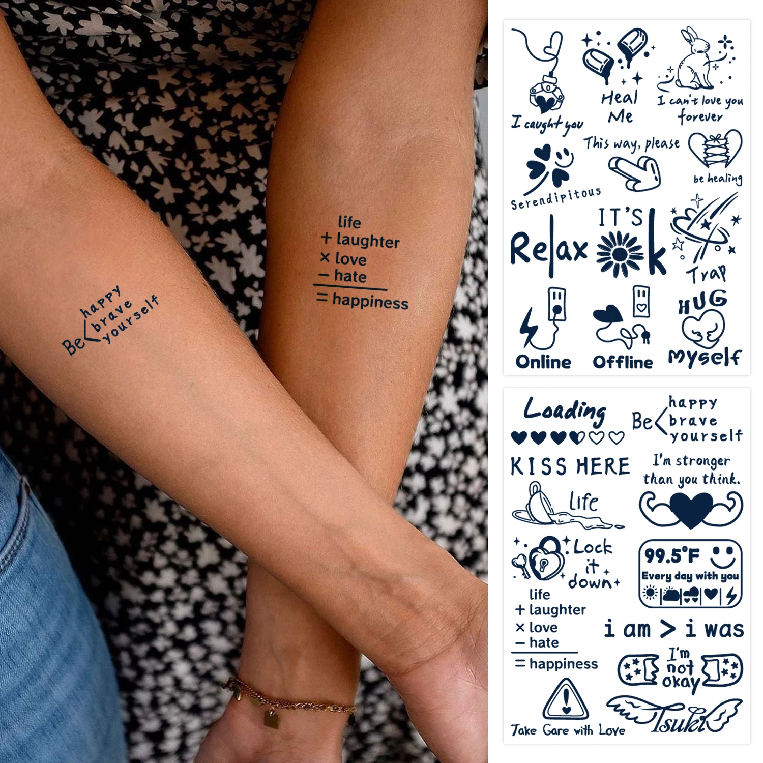 Semi Permanent Tattoos, 2 Sheets Temporary Tattoo, Lasts 7-15 Days, Develops Fully in 48H, Realistic, Waterproof and Non-Reflect