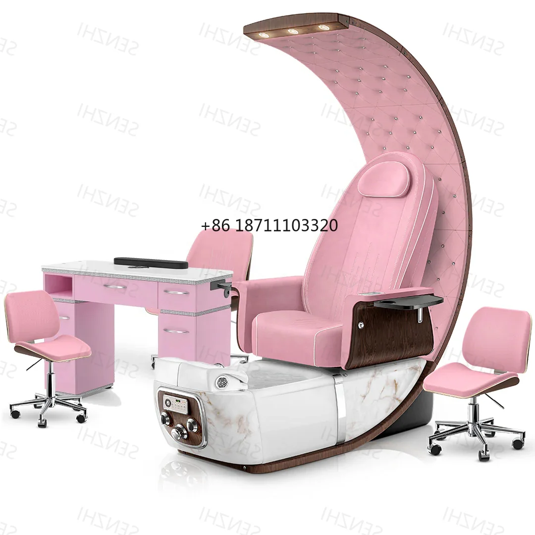 Luxury Pink Pedicure Spa Chair No Plumbing With Plumbing And Platform With Basin Spa Foot Bath Massage Chair Foot